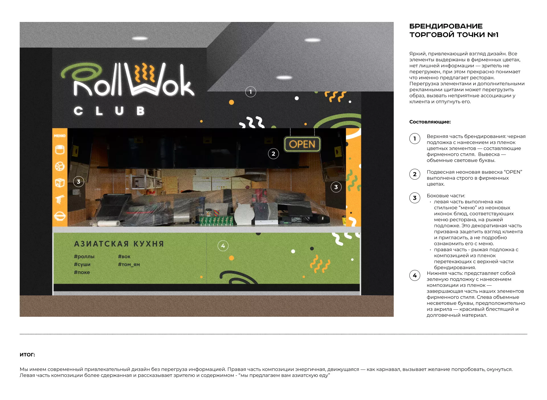 Брендирование торговых точек суши-бара «Roll Wok Club» в Благовещенске