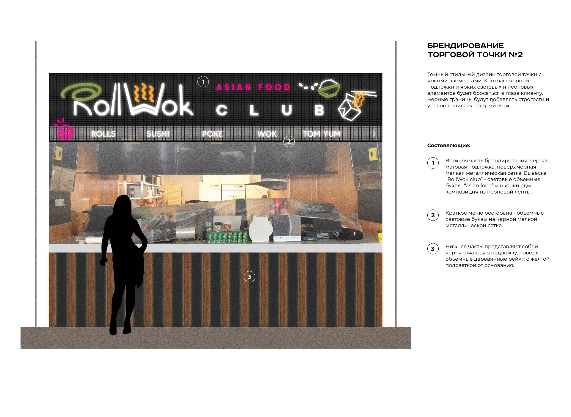 Брендирование торговых точек суши-бара «Roll Wok Club» в Благовещенске