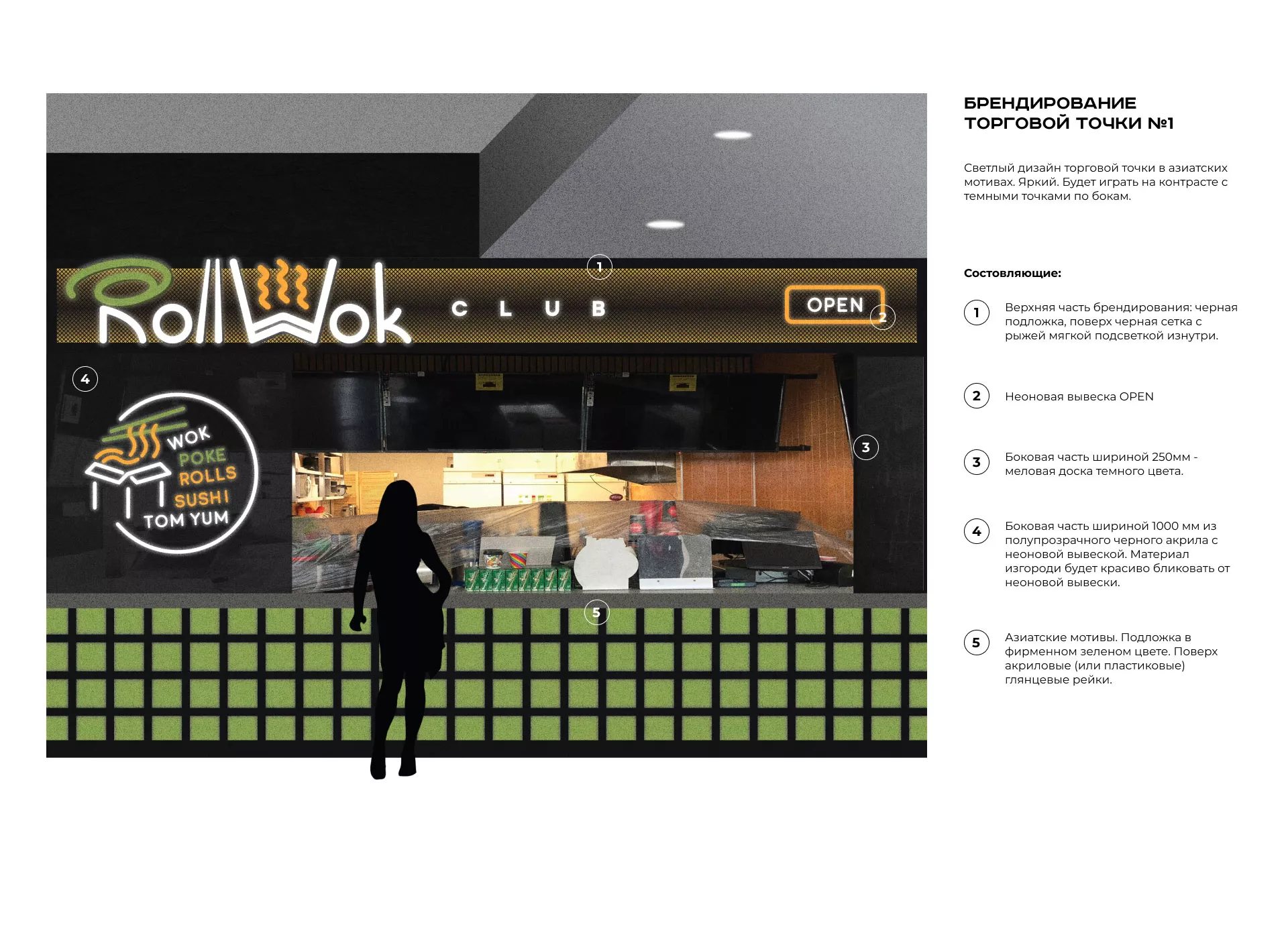 Брендирование торговых точек суши-бара «Roll Wok Club» в Благовещенске